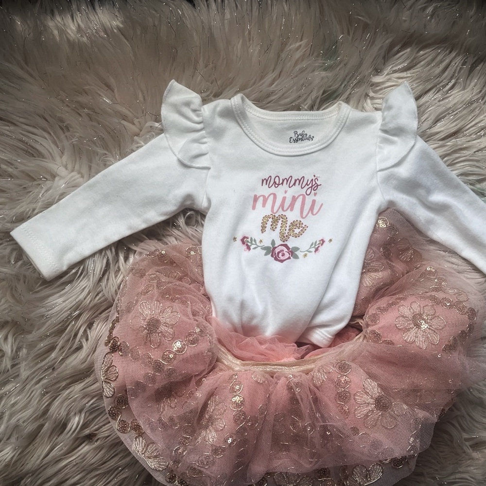 White and Pink Baby Onesie  with tutu Ruffles